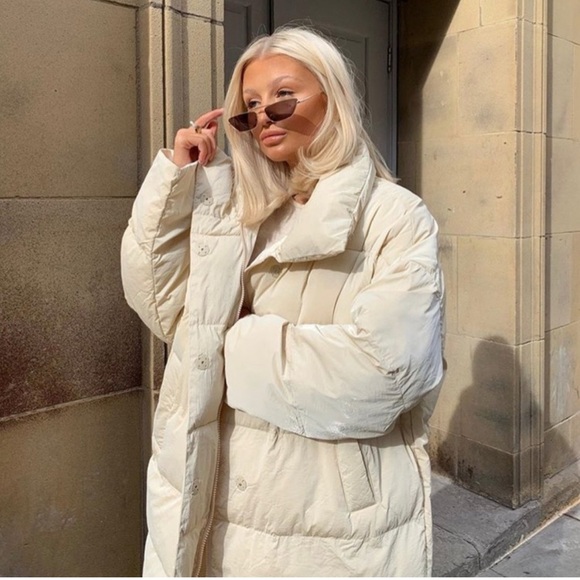 ZARA Puffer Coat Jacket White Down Filled S - Picture 5 of 6